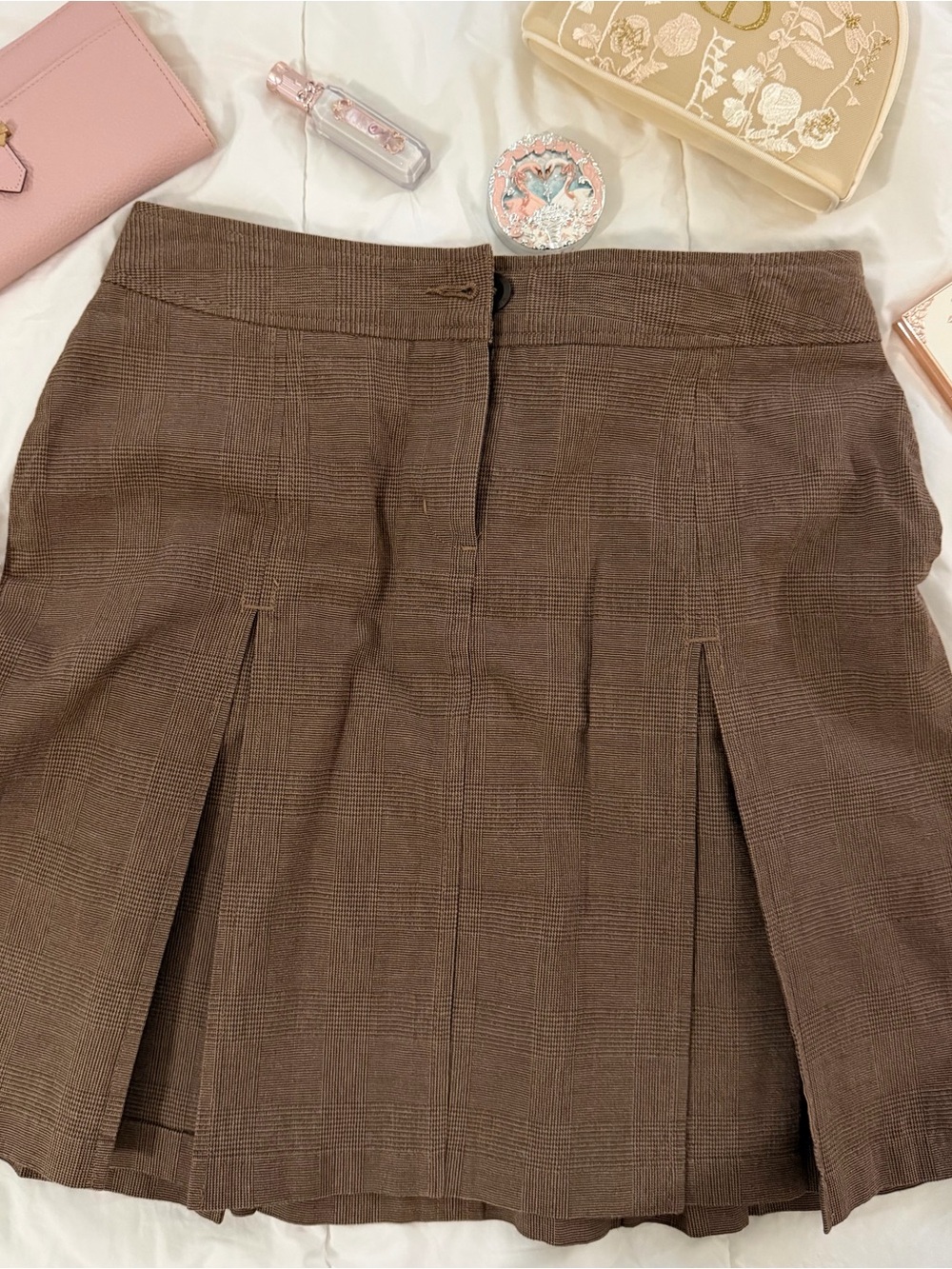 Tommy Hilfiger Brown Plaid A-Line Skirt with Front Box Pleats